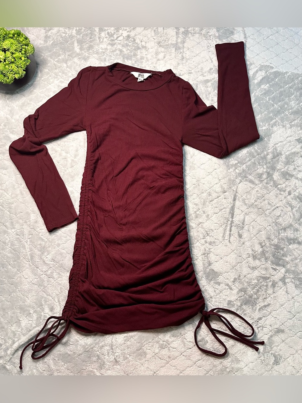 🍷 Dark Academia Bodycon Ruched Mini Dress BB Dakota Steve Madden Burgundy XS